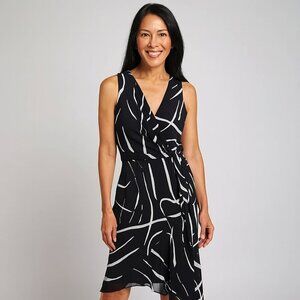 DKNY Black and White Asymmetrical Sheath Dress with Attached Slip Size 6